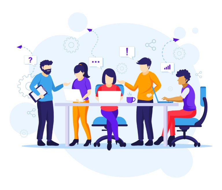 Business teamwork concept, people working in table meeting and the co working office illustration